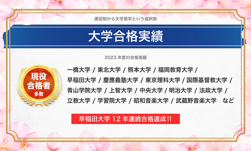 通信制から大学進学という選択肢。大学合格実績